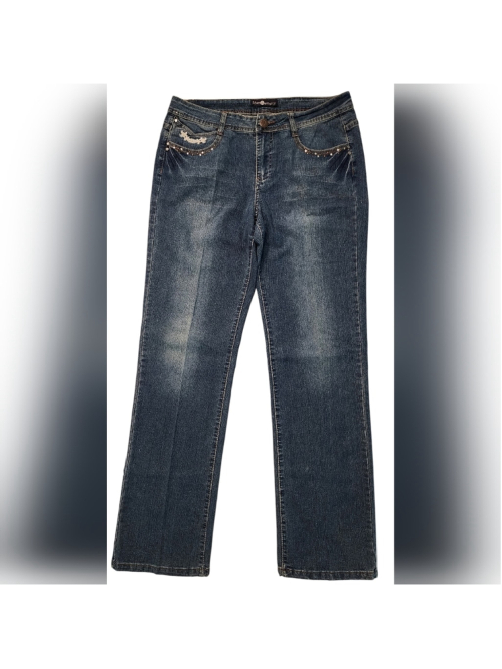 Blue Identity Rhinestone Embellished Bootcut Denim Blue Jeans Women's 10